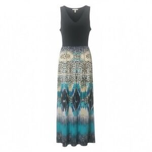 Faded Glory Maxi Sundress‎ Black Blue Animal Print Women's Medium 8-10
